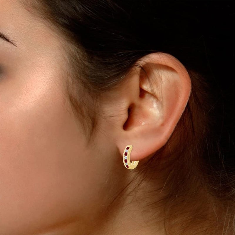 AFFY Huggie Earrings for Women, 14K Yellow Gold Over Sterling Silver Hoop Earrings with Simulated Ruby and White Cubic Zirconia, Dainty Elegant Jewelry Gift - Image 5